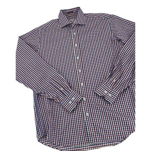 Bugatchi Long Sleeved Cotton Dress Shirt Multi Colored Checks Men's Size XL/XXL‎ - Picture 13 of 14
